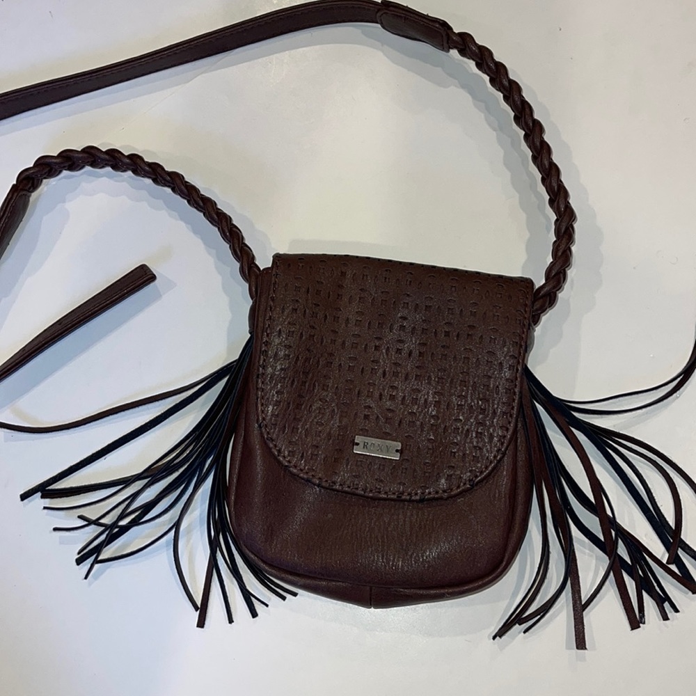 Roxy faux leather dark brown fringe crossbody